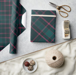 Grün & Rosa Tartan   Moderner Karo-Weihnachten Geschenkpapier
