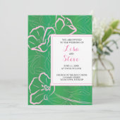 Grün-Rosa-tropische Hochzeit Einladung (Stehend Vorderseite)