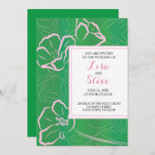 Grün-Rosa-tropische Hochzeit Einladung (Vorne/Hinten)