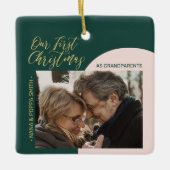Grün, Rosa und Gold Modernes Erstes WeihnachtsFoto Keramikornament (Vorderseite)