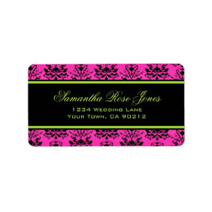 Grün rosa und schwarz Damask Elegante Adresse Adressaufkleber