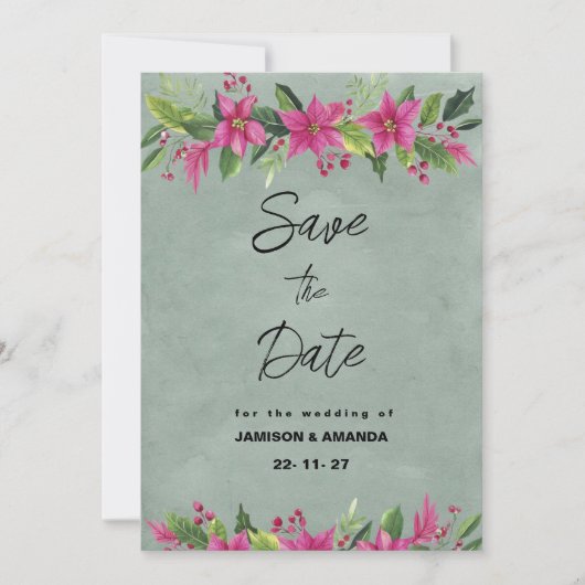 Grün rosa Winterweihnachtsfest Save the Date Einladung (Vorderseite)