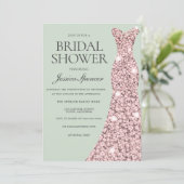 Grün Rose Gold und Rosa Brautparty Einladung (Stehend Vorderseite)