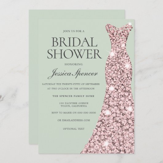 Grün Rose Gold und Rosa Brautparty Einladung (Vorne/Hinten)