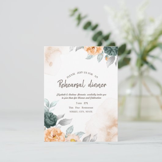 Grün Rose Probe Abendessen Einladung (Stehend Vorderseite)