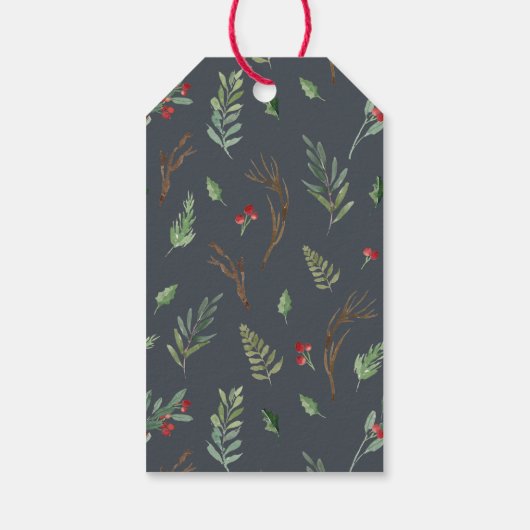 Grün & Rot Blätter & Beries Wasserfarbenurlaub Geschenkanhänger (Rückseite)