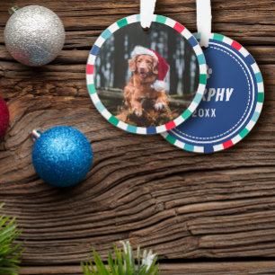 Grün Rot Blau Sternenexplosion Streifen Hund Weihn Ornament