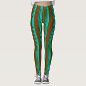 Grün Rot Blau Streifen Muster   Leggings (Vorderseite)