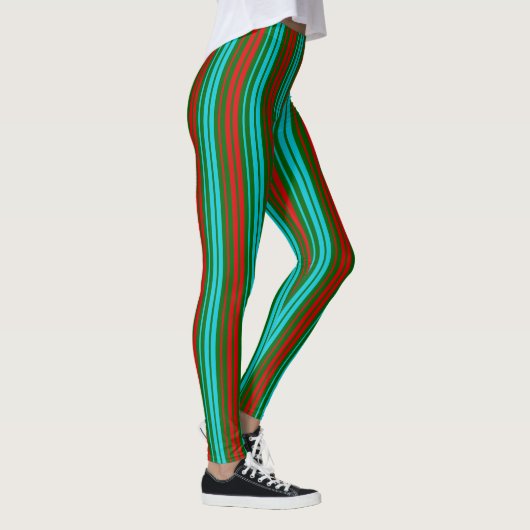 Grün Rot Blau Streifen Muster   Leggings (Rechts)