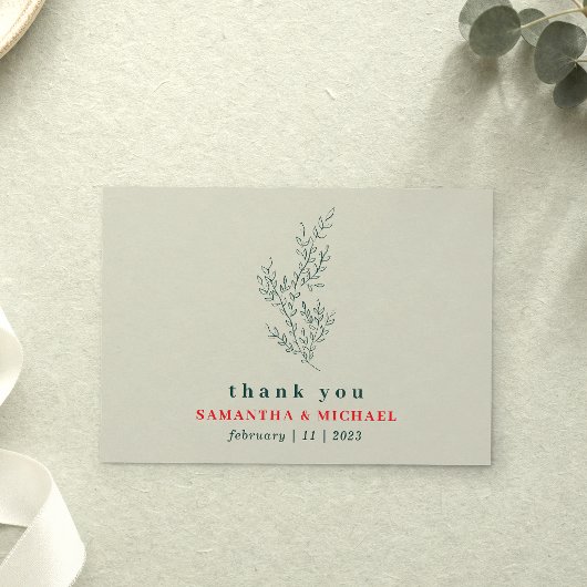 Grün Rot Botanisch Floral Danke Einladung