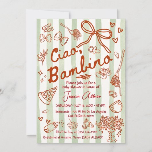 Grün Rot Ciao Bambino Italienisch Einladung (Vorderseite)