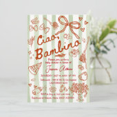 Grün Rot Ciao Bambino Italienisch Einladung (Stehend Vorderseite)