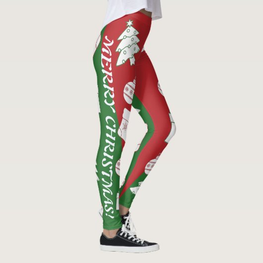 Grün & Rot frohe Weihnachten Leggings (Rechts)