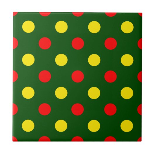 Grün Rot Gelb Polka-Punkte-Design  Fliese (Vorderseite)