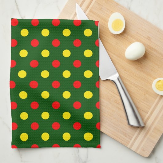 Grün Rot Gelb Polka-Punkte-Design Geschirrtuch (Viertel Falte)