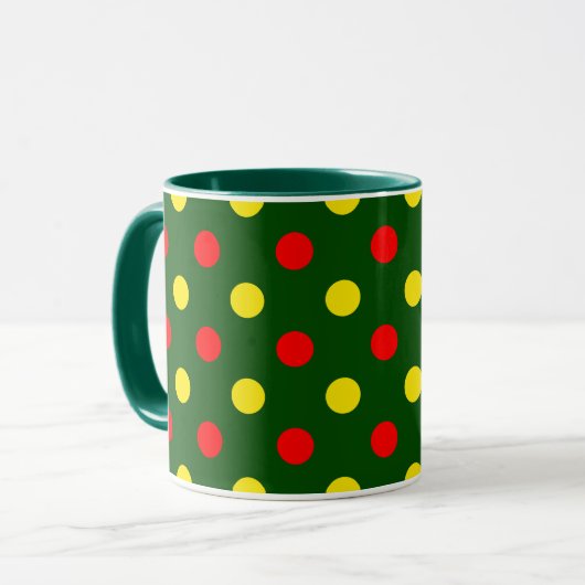 Grün Rot Gelb Polka-Punkte-Design Tasse (Vorderseite Links)