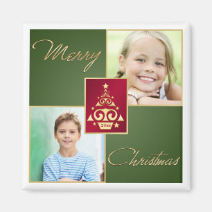 Grün, rot, Goldweihnachtsbaum-Foto-Magnet Magnet
