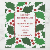 Grün-Rot-Jolly-Holly-Wein-Flaschenetikett Weinetikett (Einzelnes Label)