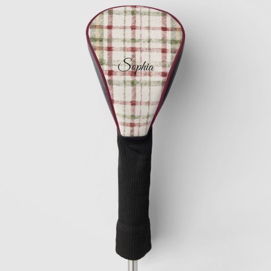 Grün-Rot kariert gestreift cremefarben Golf Headcover (Vorderseite)