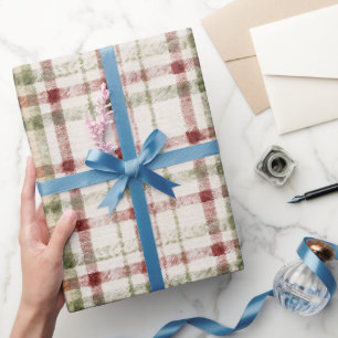 Grün-Rot-Kariert-Gestreift Geburtstag Creme Geschenkpapier