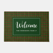 Grün rot Kariert Personalisiert Monogram Willkomme Fußmatte (Vorderseite)