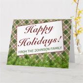 Grün Rot Kariert & Pine Holiday Gedeckter Empfang Karte (Gelbe Blume)