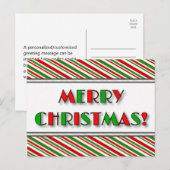 Grün & rot "MERRY CHRISTMAS!" + Streifen Postkarte (Vorne/Hinten)