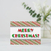 Grün & rot "MERRY CHRISTMAS!" + Streifen Postkarte (Stehend Vorderseite)
