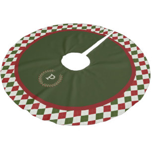 Grün-Rot-Monogramm-Argyle-Musterrock Polyester Weihnachtsbaumdecke