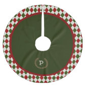 Grün-Rot-Monogramm-Argyle-Musterrock Polyester Weihnachtsbaumdecke (Vorderseite)