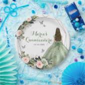 Grün rot Rosa Blumenrinde XV Años Pappteller (Party)