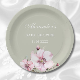 Grün rot Rosenbraun Babydusche Pappteller