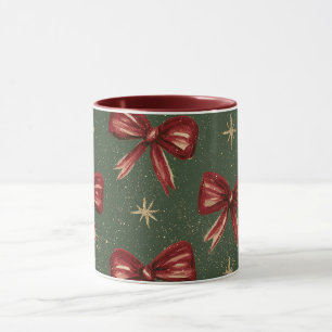 Grün Rot Schleife Gold Sterne Weihnachten Tasse
