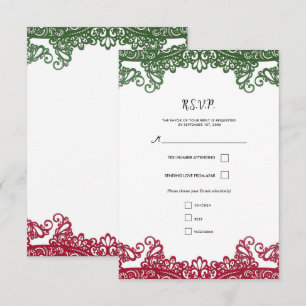 Grün & Rot Spitze Elegante Fiesta Hochzeit RSVP Karte