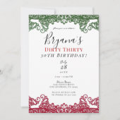 Grün & Rot Spitzen Elegant Fiesta 30. Geburtstag Einladung (Vorderseite)