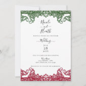 Grün & Rot Spitzen Elegante Fiesta White Wedding Einladung (Vorderseite)