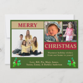 Grün, Rot und Gold Moderne 3 Foto Weihnachtskarte Feiertagskarte