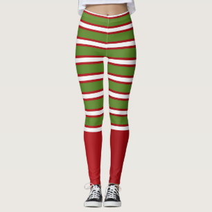 Grün Rot & Weiß geschichtete Streifen Feiertags Fe Leggings