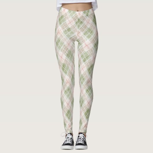 Grün Röte Pink Kariert Gestreift Leggings (Vorderseite)