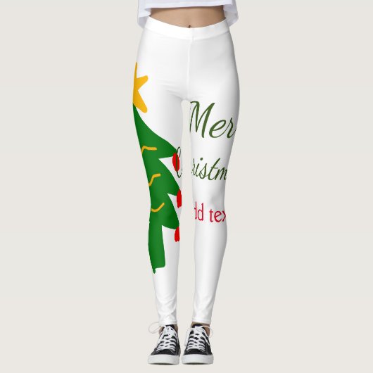 Grün rote Weihnachtsbaum fröhliche Weihnachtsnacht Leggings (Vorderseite)