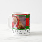 Grün rote Weihnachtsfamilie FotoCollage Kaffeetasse (Vorderseite Links)
