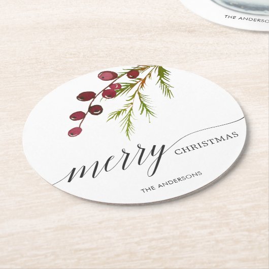 Grün-roter Beeren-Feiertag Runder Pappuntersetzer (Angewinkelt)