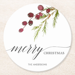 Grün-roter Beeren-Feiertag Runder Pappuntersetzer