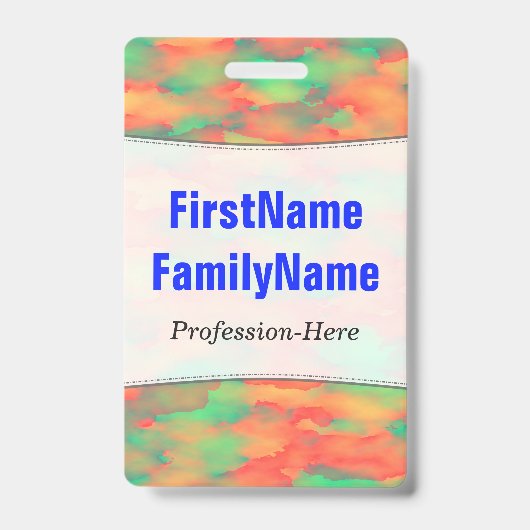 Grün, rotes Aquarell Ähnliches abstraktes Muster; Ausweis (Front)