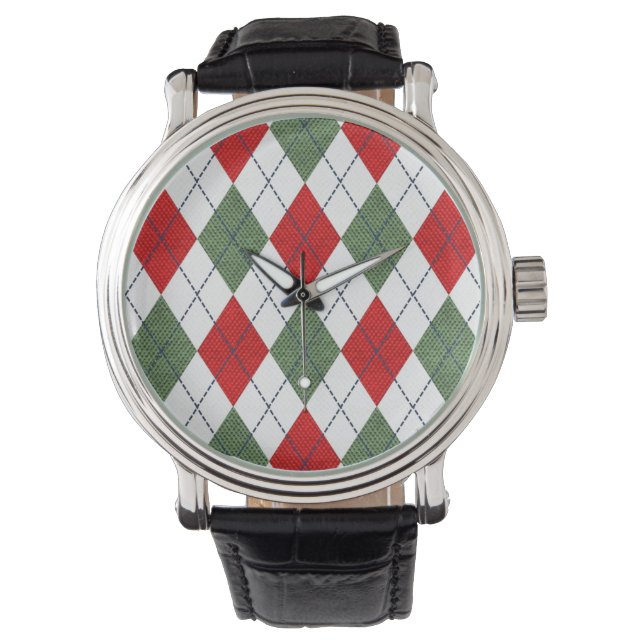 Grün-rotes Argyle-Muster Armbanduhr (Vorderseite)