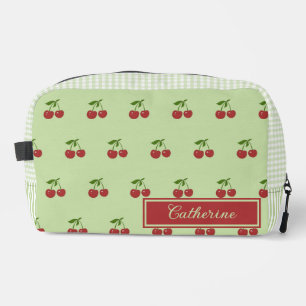 Grün-rotes Kirsch-Gingham-Muster Einfache Früchte Waschbeutel