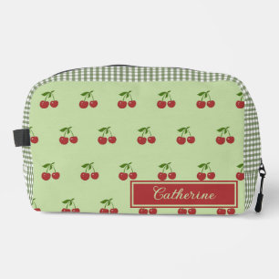 Grün-rotes Kirsch-Gingham-Muster Einfache Früchte Waschbeutel