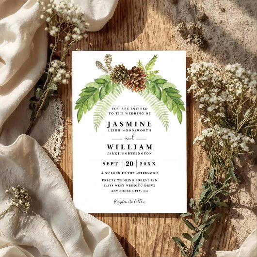 Grün Rustikal Elegant Modern QR-Code Hochzeit Einladung