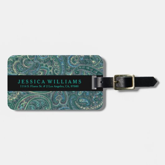 Grün rustikal Verziert Retro Paisley Gepäckanhänger (Vorderseite horizontal)