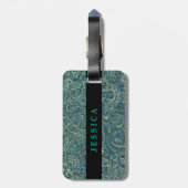 Grün rustikal Verziert Retro Paisley Gepäckanhänger (Rückseite vertikal)